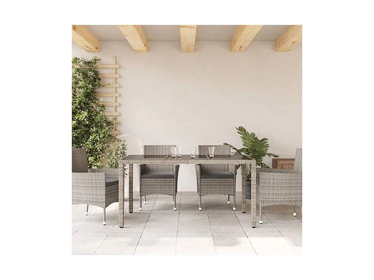 Table de jardin dessus en verre Gris 150x90x75 Résine tressée