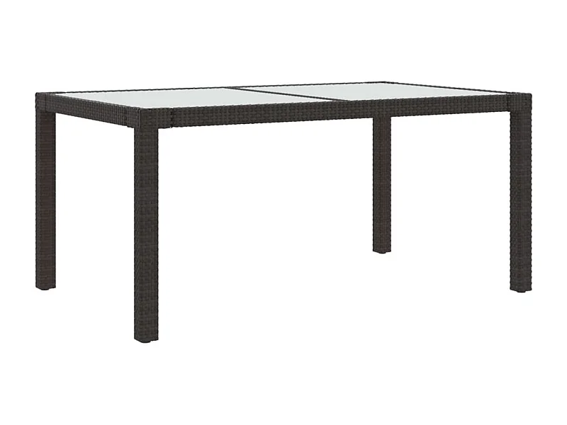 Table de jardin 150x90x75 Verre trempé-résine tressée Marron