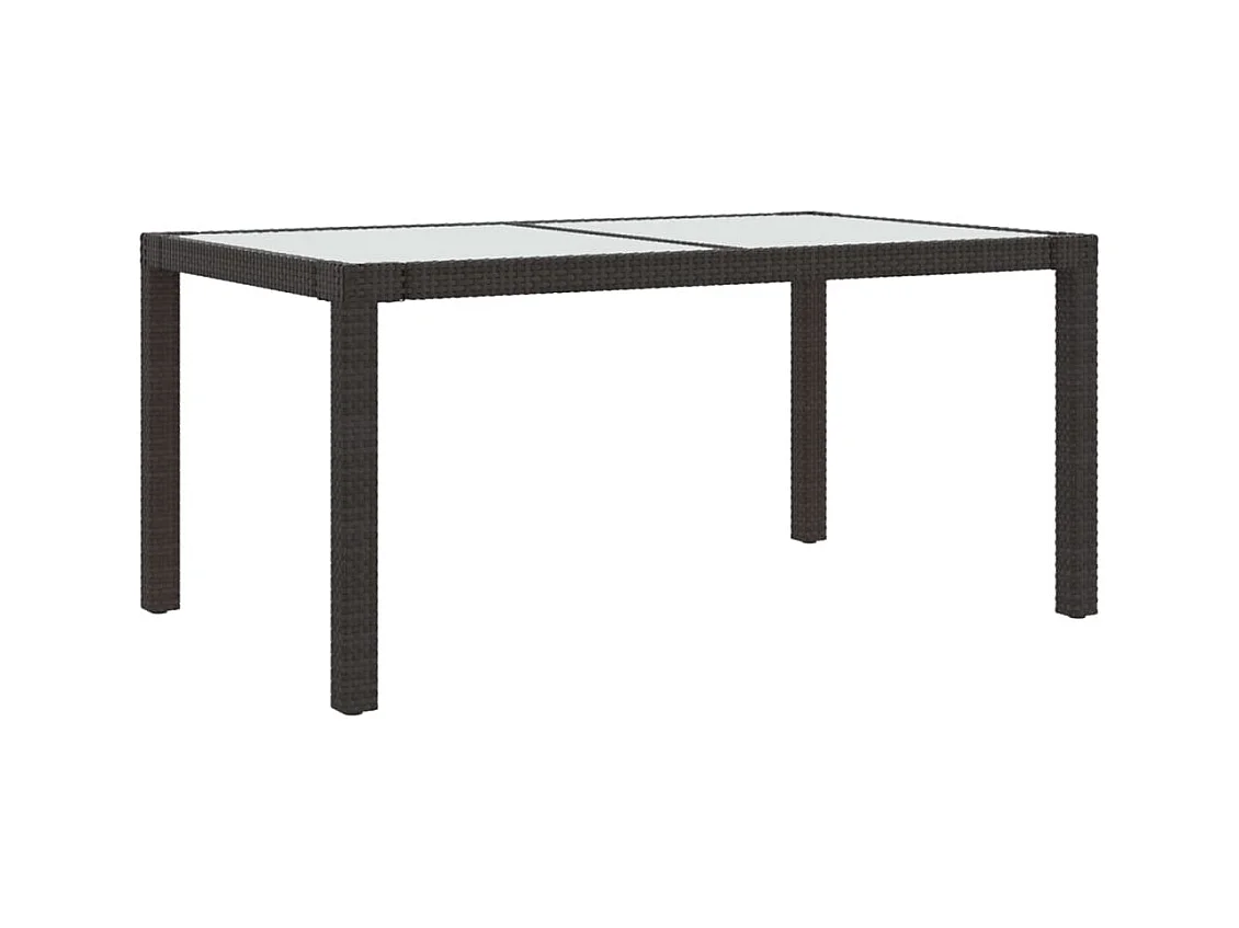 Table de jardin 150x90x75 Verre trempé-résine tressée Marron
