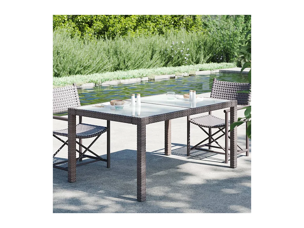 Table de jardin 150x90x75 Verre trempé-résine tressée Marron