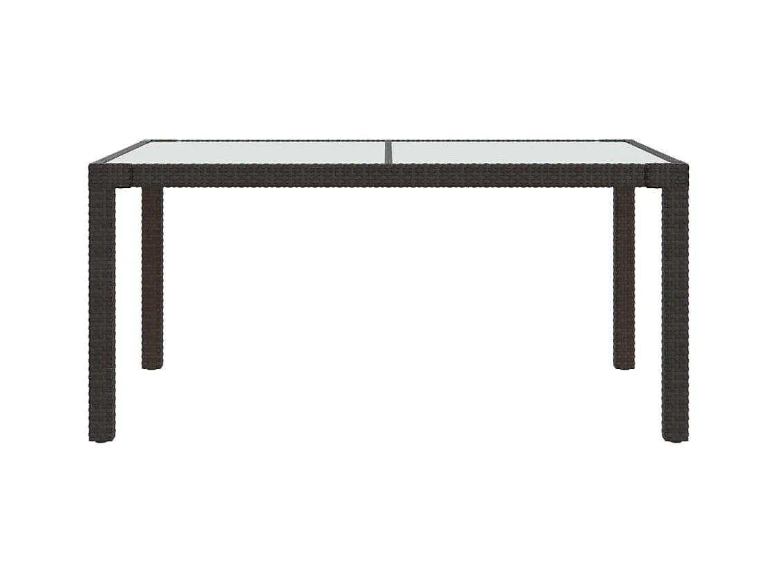 Table de jardin 150x90x75 Verre trempé-résine tressée Marron