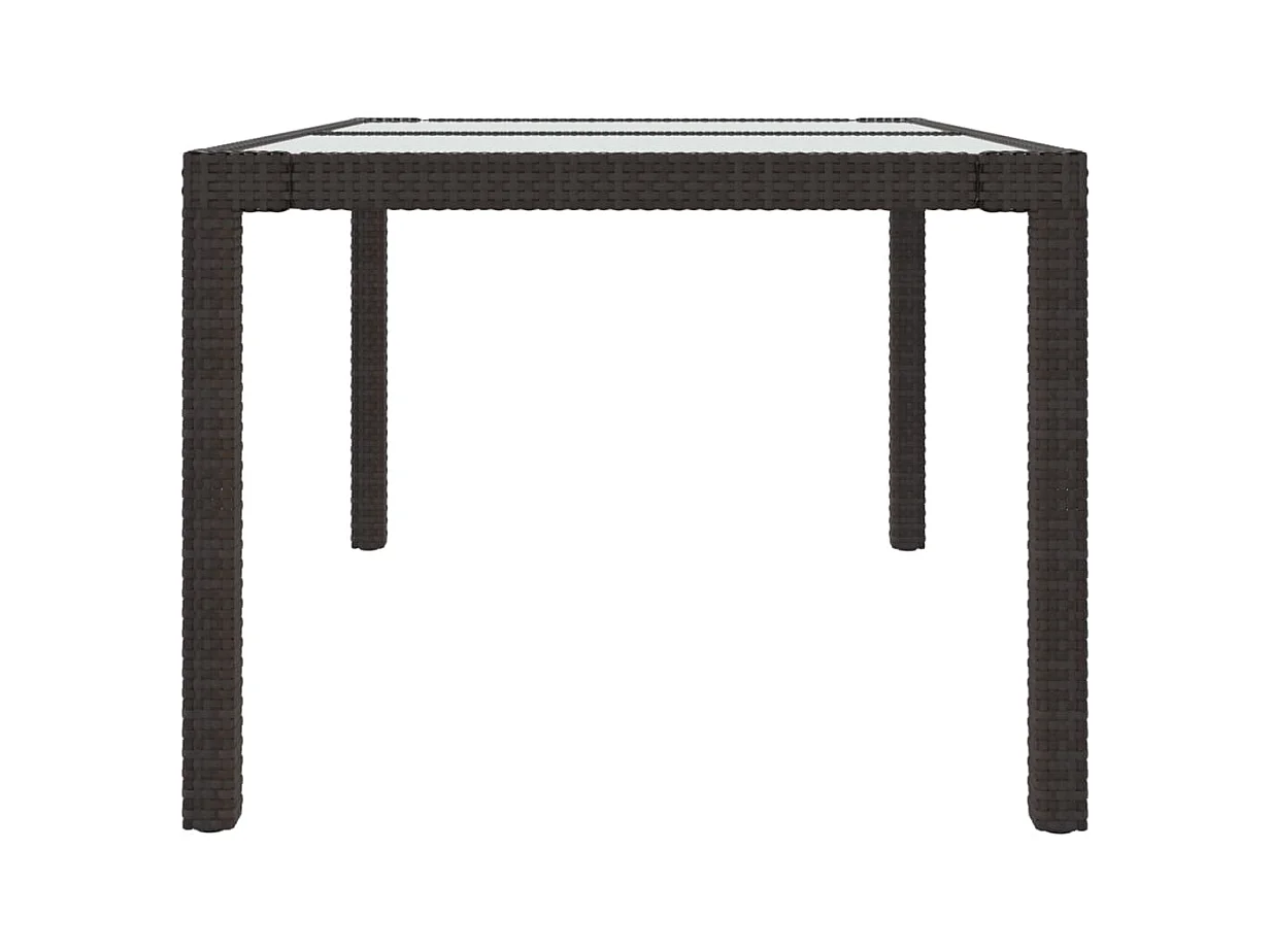 Table de jardin 150x90x75 Verre trempé-résine tressée Marron