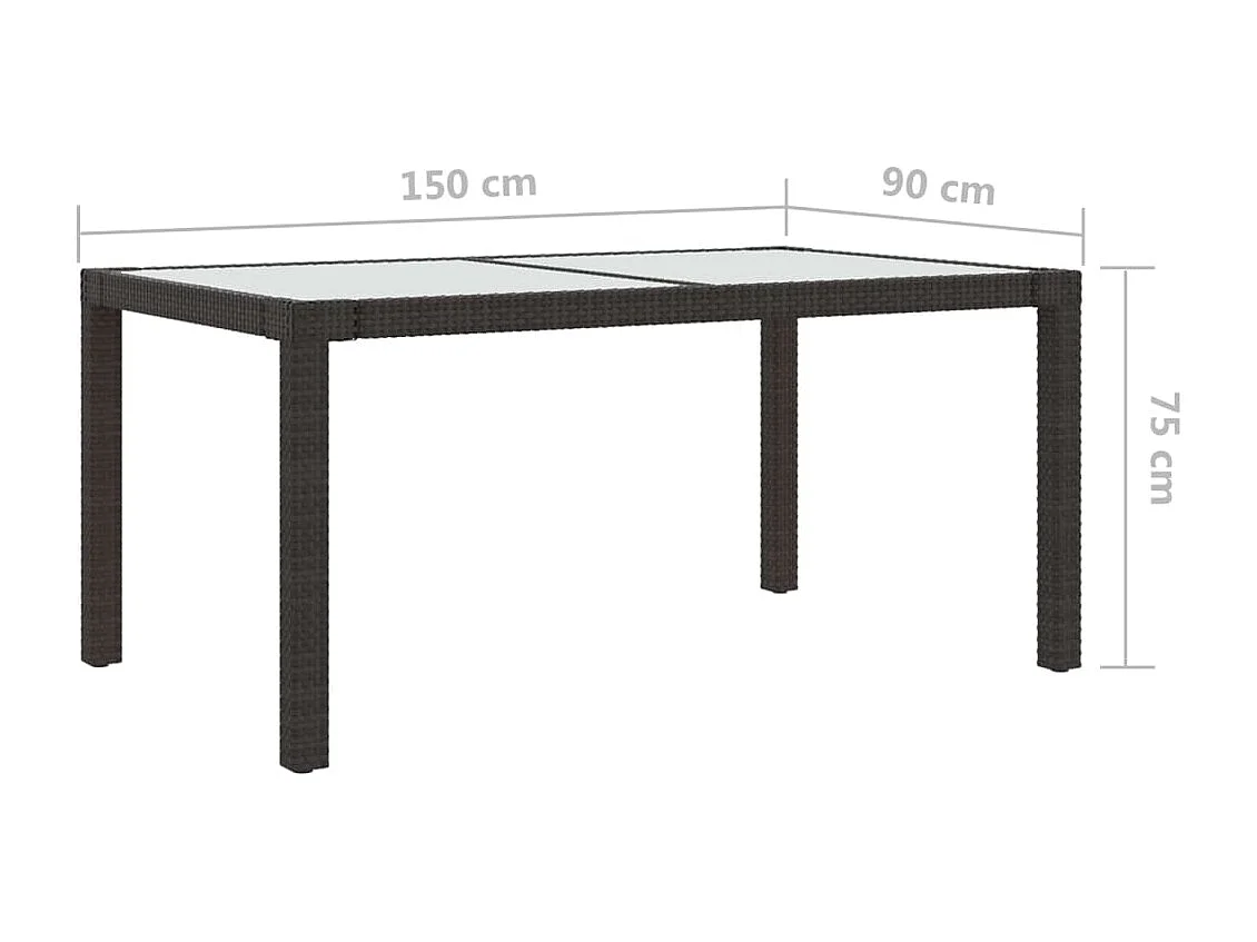 Table de jardin 150x90x75 Verre trempé-résine tressée Marron