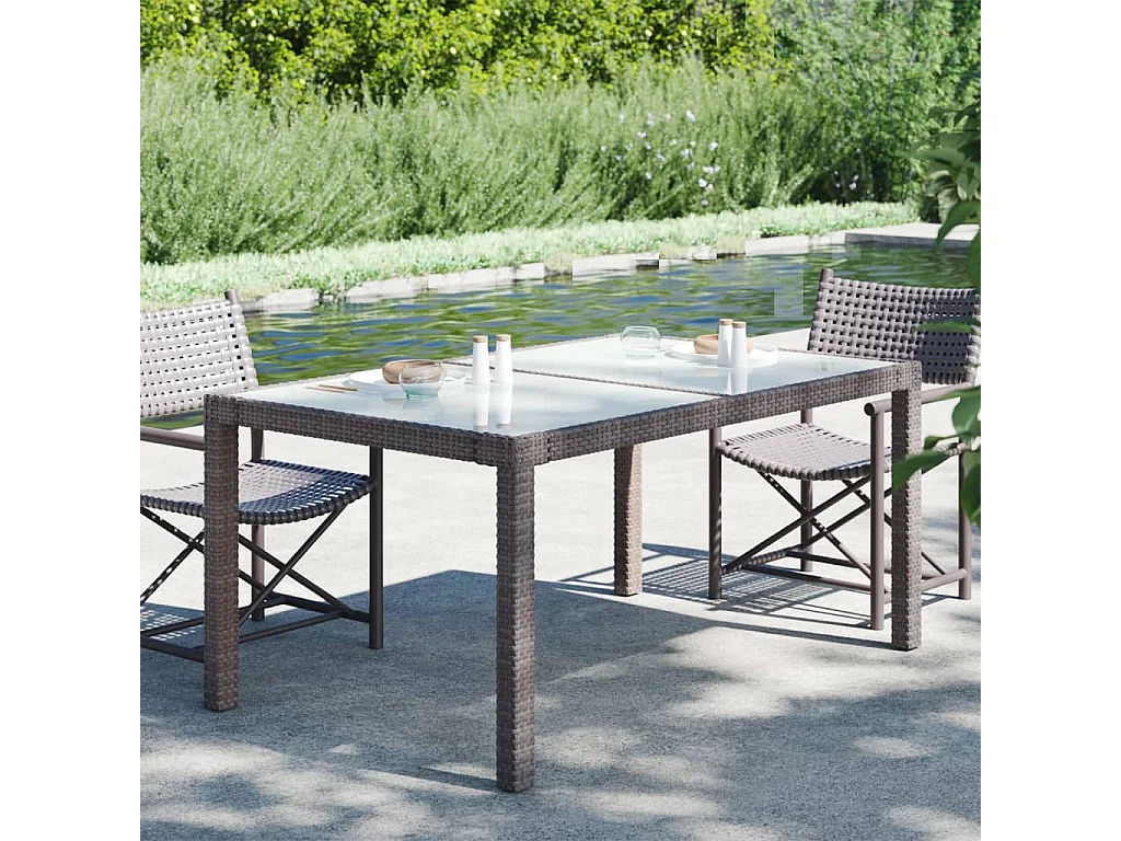 Table de jardin 150x90x75 Verre trempé-résine tressée Marron
