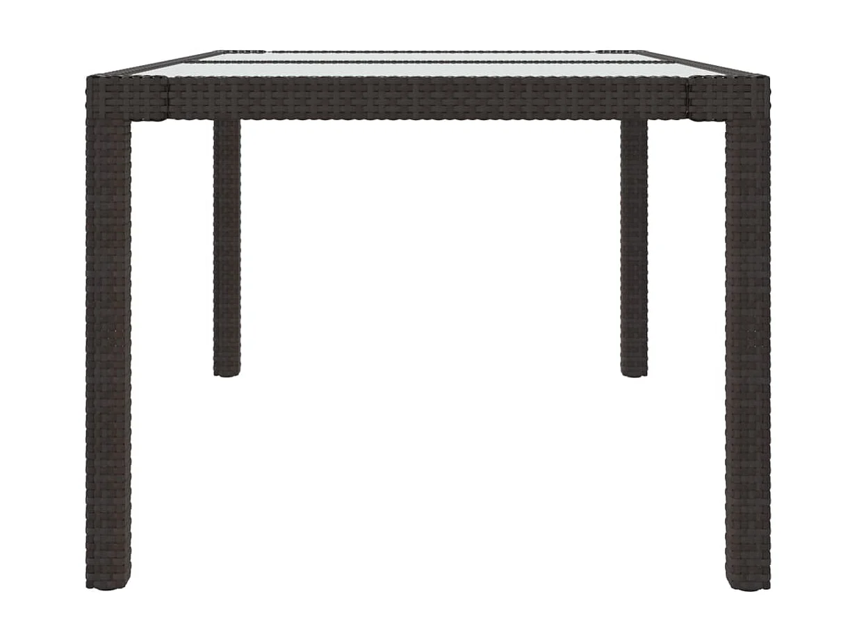 Table de jardin 150x90x75 Verre trempé-résine tressée Marron