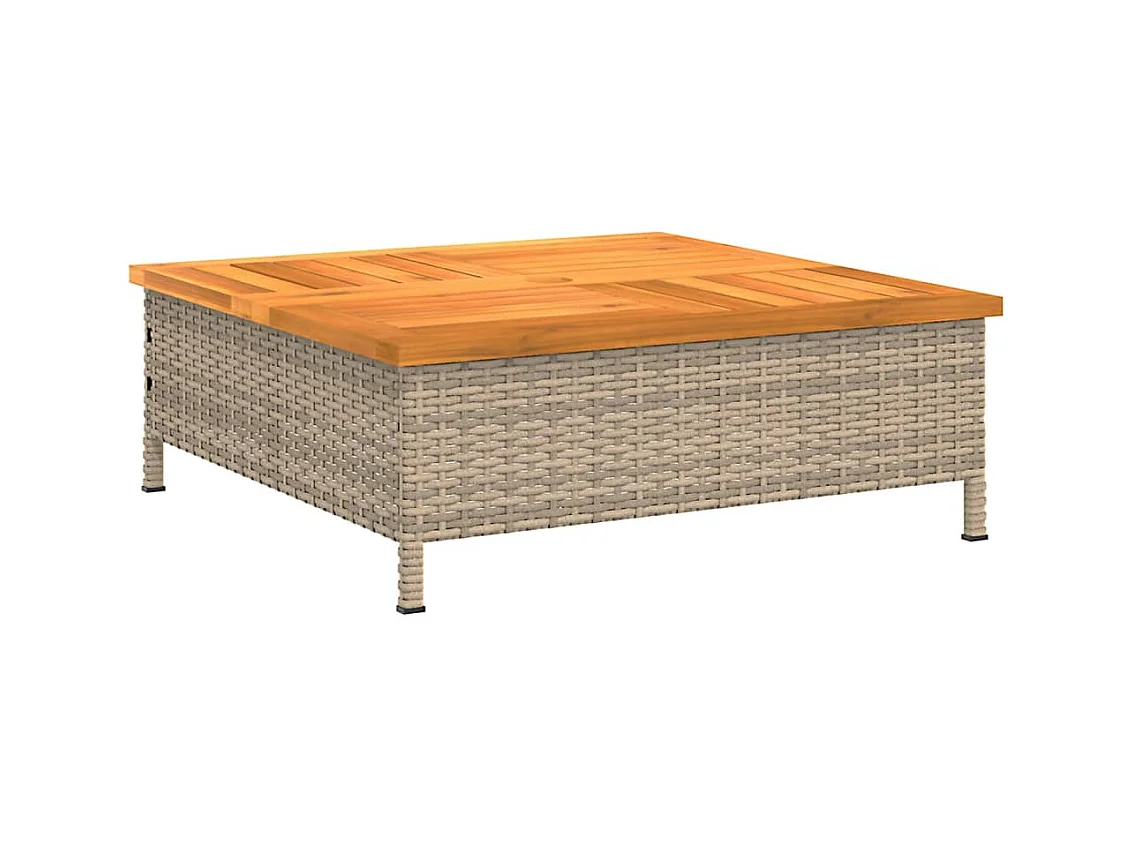 Table de jardin beige 70x70x25 résine tressée et bois acacia