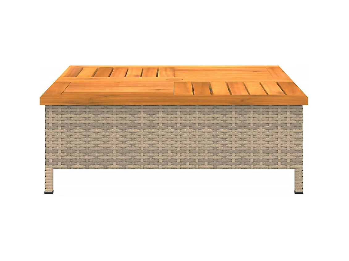 Table de jardin beige 70x70x25 résine tressée et bois acacia