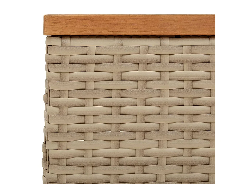 Table de jardin beige 70x70x25 résine tressée et bois acacia