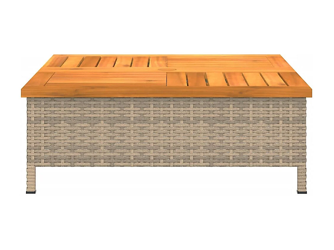 Table de jardin beige 70x70x25 résine tressée et bois acacia
