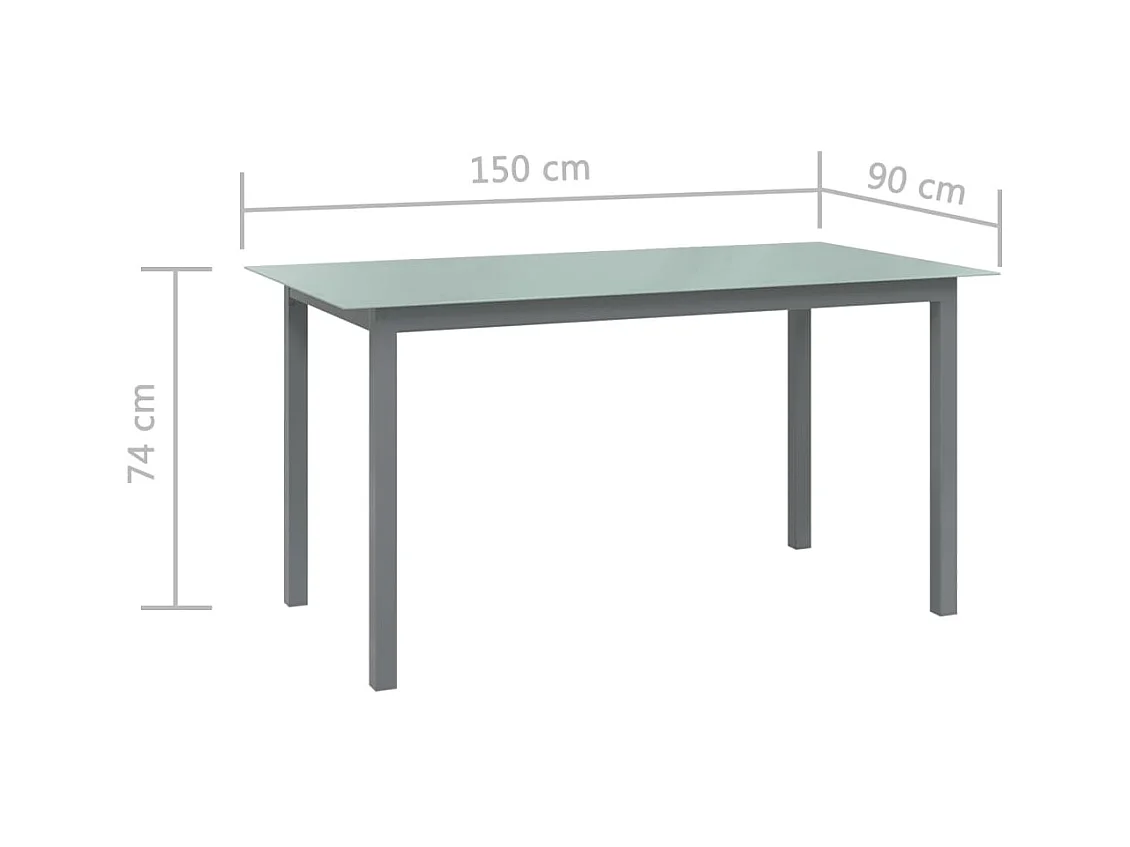 Table de jardin Gris clair 150x90x74 Aluminium et verre