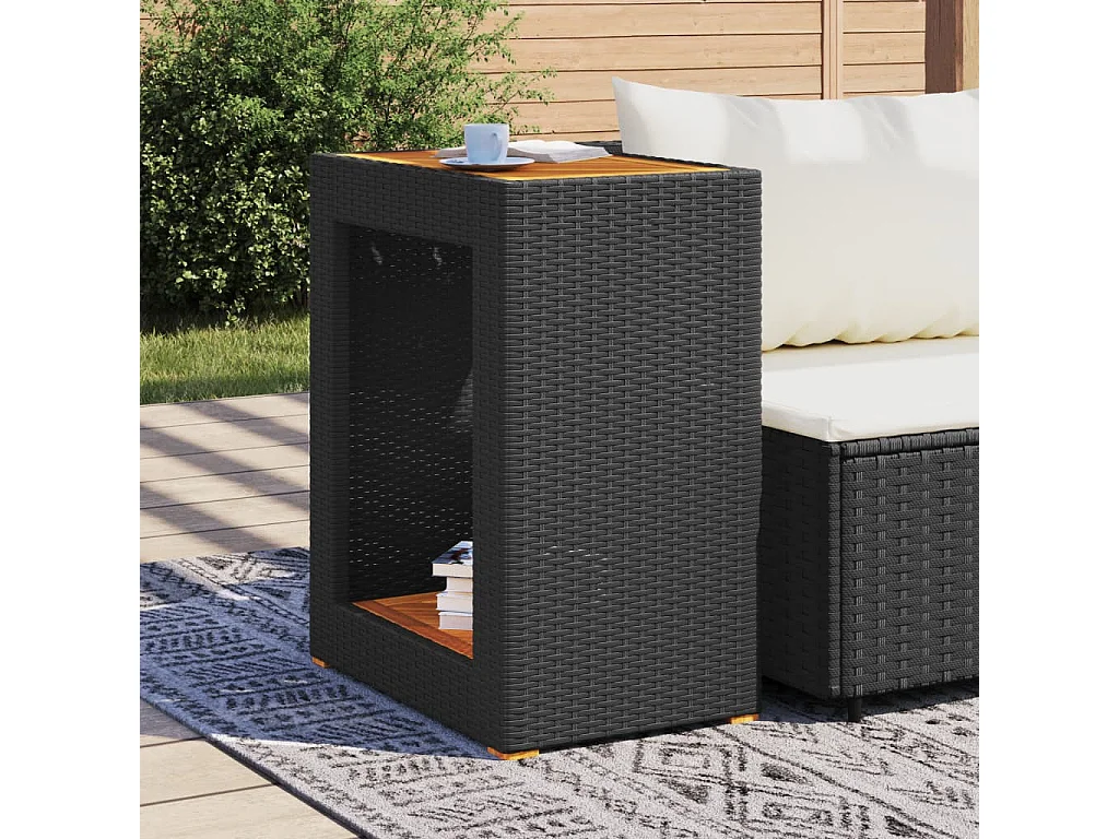 Table d'appoint de jardin dessus en bois noir 60x40x75