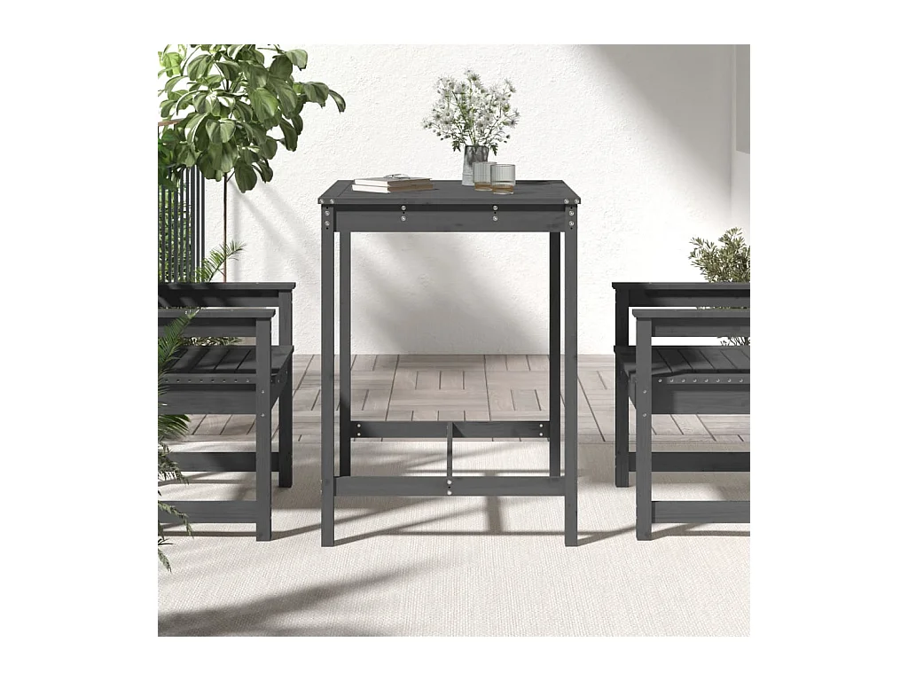 Table de jardin gris 82,5x82,5x110 bois massif de pin