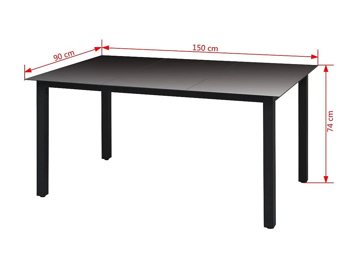 Table de jardin Noir 150 x 90x74 Aluminium et verre