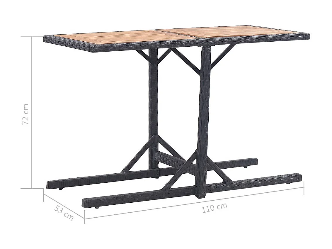 Table de jardin Noir Bois d'acacia solide et résine tressée