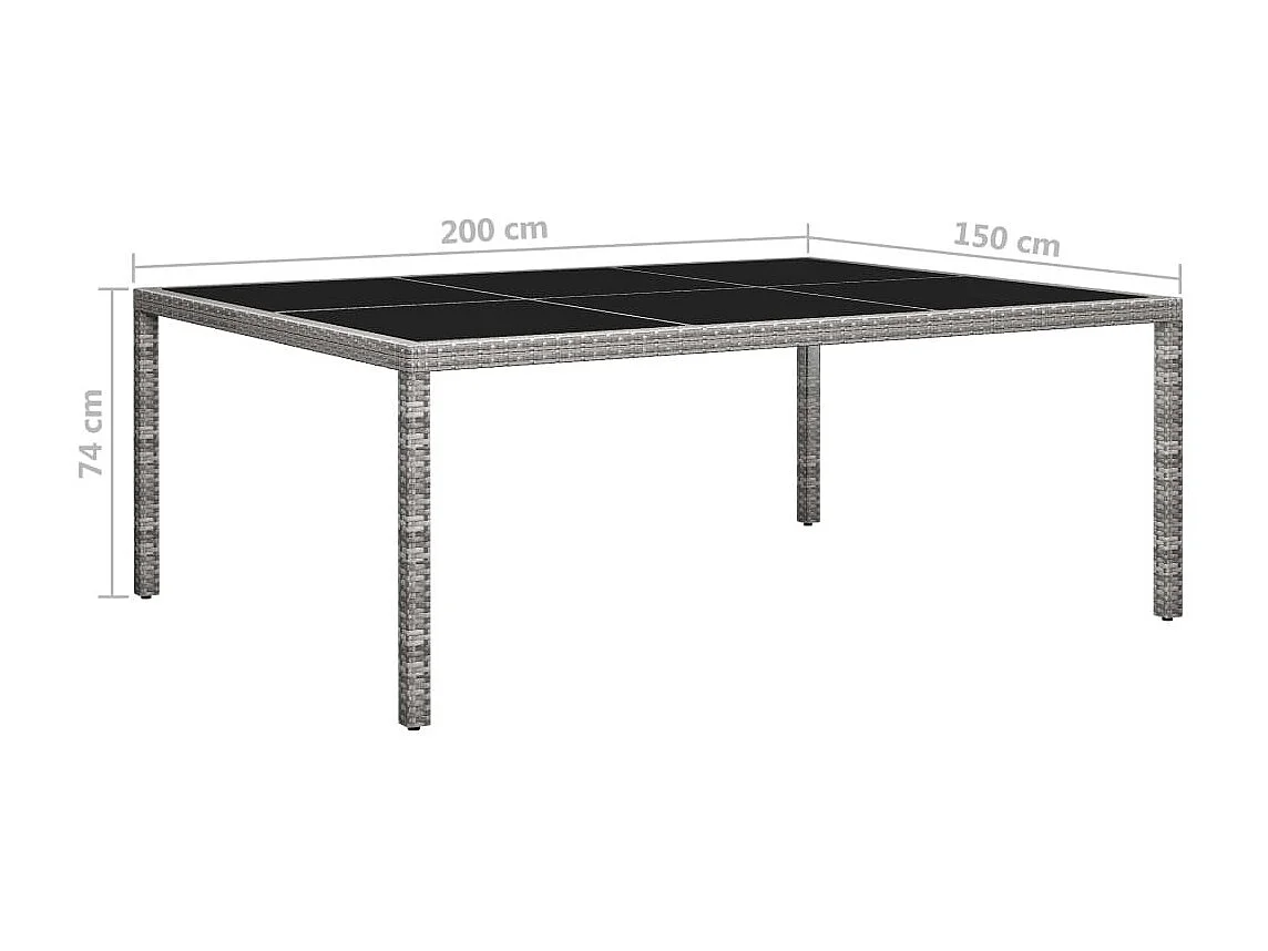 Table à dîner d'extérieur Gris 200x150x74 Résine tressée