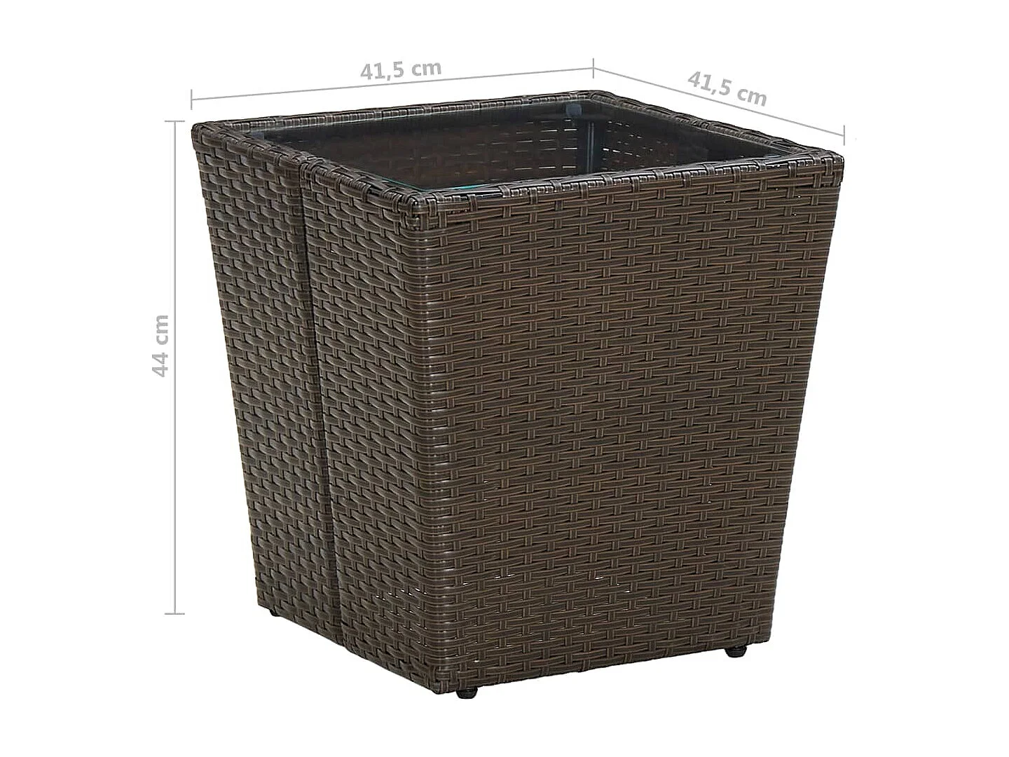 Table à thé Marron 41,5x41,5x44 Résine tressée verre trempé