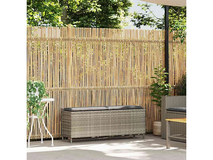 Banc de jardin coussin gris clair 110x30x40,5 résine tressée