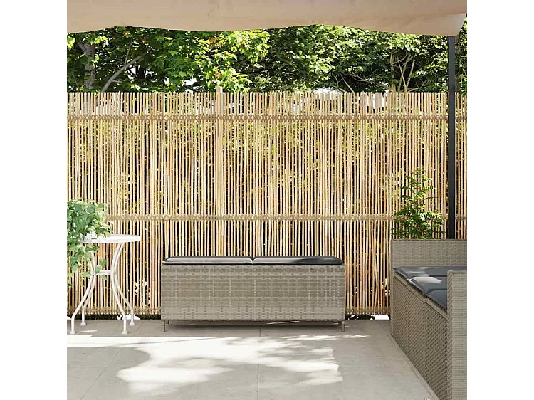 Banc de jardin coussin gris clair 110x30x40,5 résine tressée