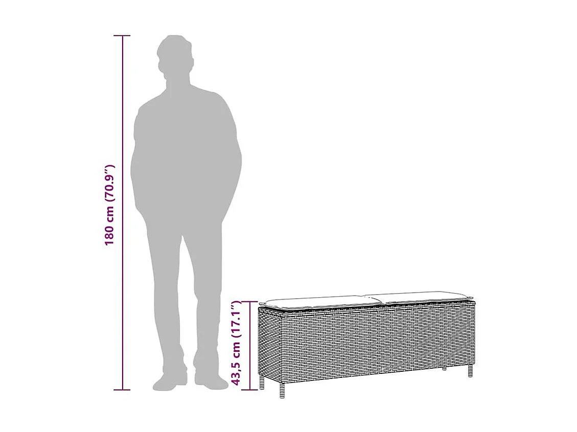 Banc de jardin coussin gris clair 110x30x40,5 résine tressée