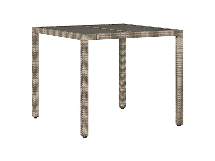 Table de jardin dessus en verre Gris 90x90x75 Résine tressée