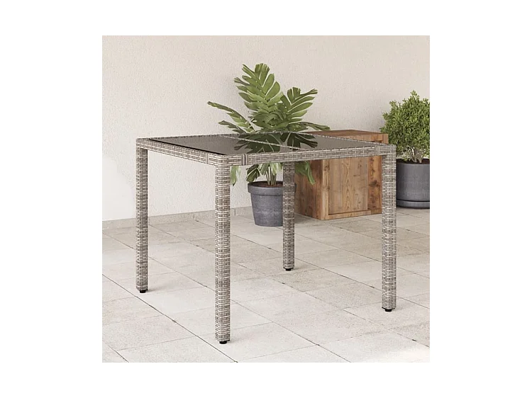 Table de jardin dessus en verre Gris 90x90x75 Résine tressée