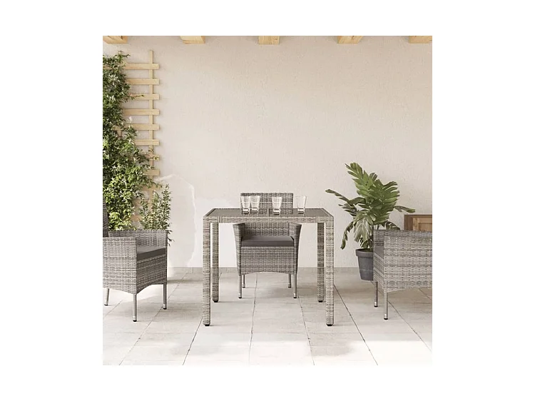 Table de jardin dessus en verre Gris 90x90x75 Résine tressée