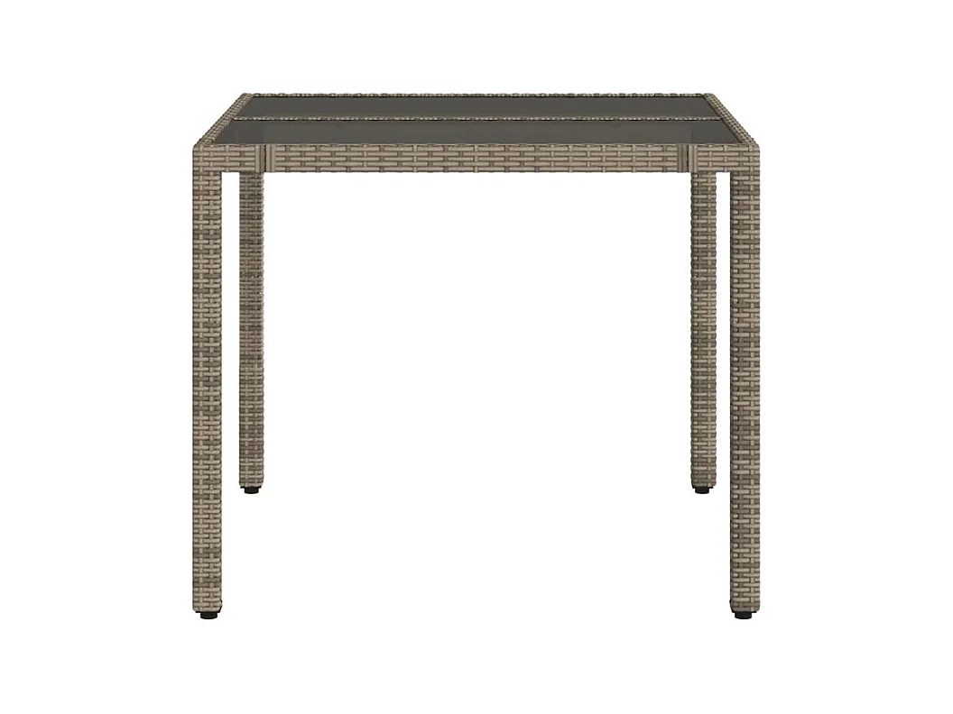 Table de jardin dessus en verre Gris 90x90x75 Résine tressée