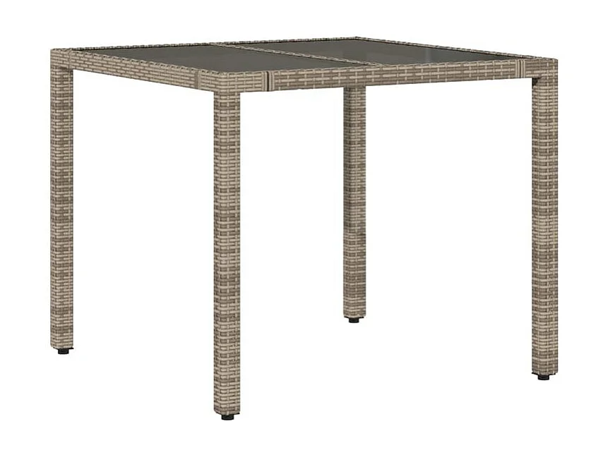 Table de jardin dessus en verre Gris 90x90x75 Résine tressée