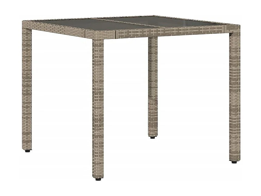 Table de jardin dessus en verre Gris 90x90x75 Résine tressée
