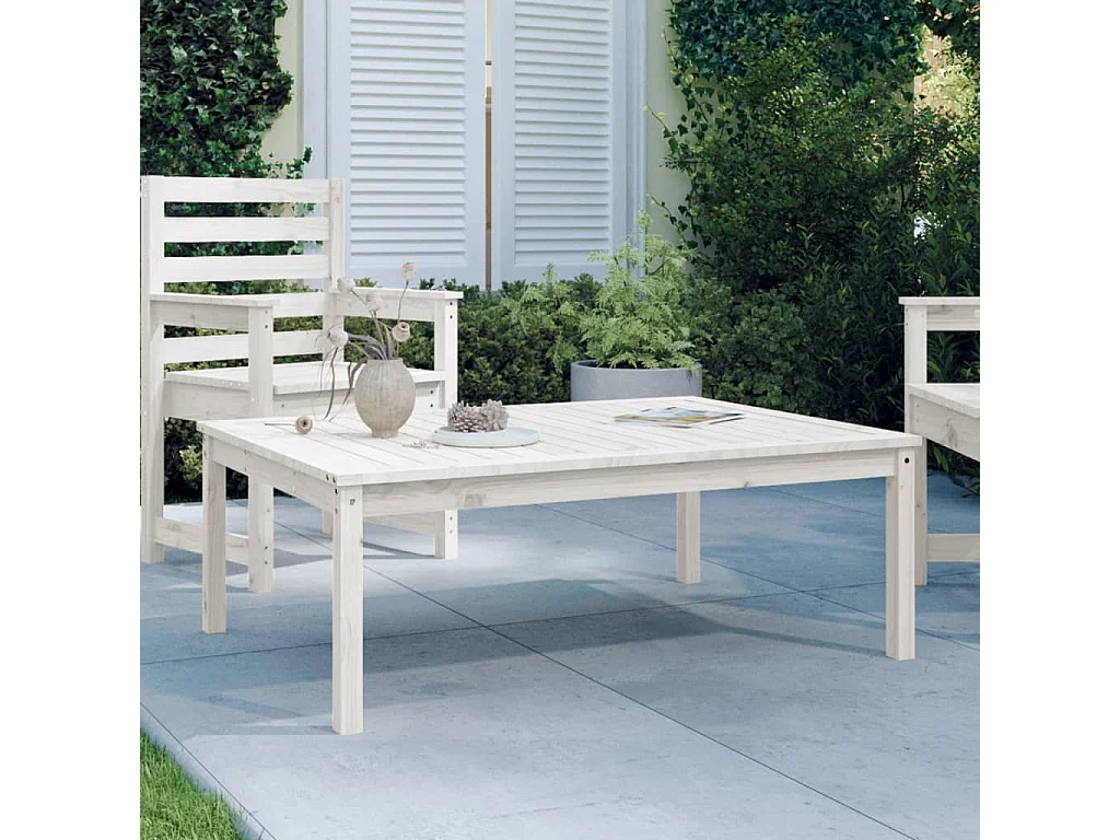 Table de jardin blanc 121x82,5x45 bois massif de pin