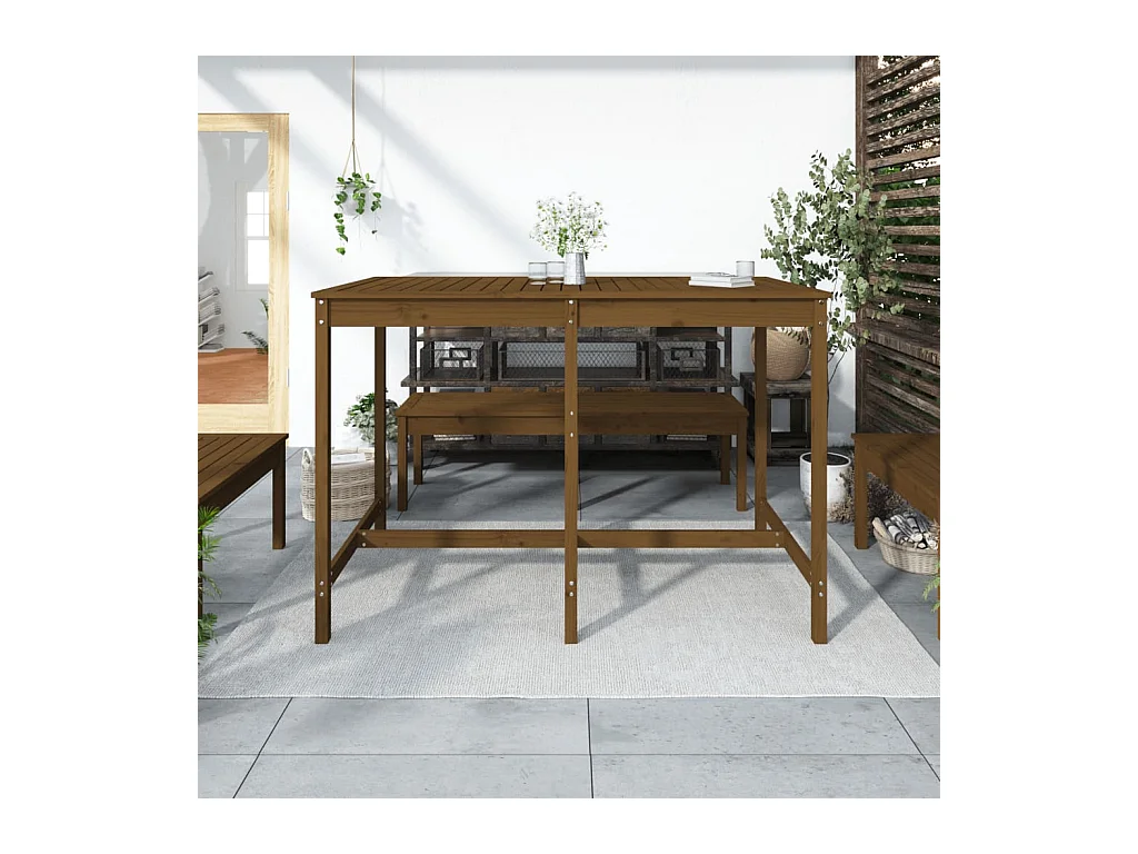 Table de jardin marron miel 159,5x82,5x110 bois massif de pin