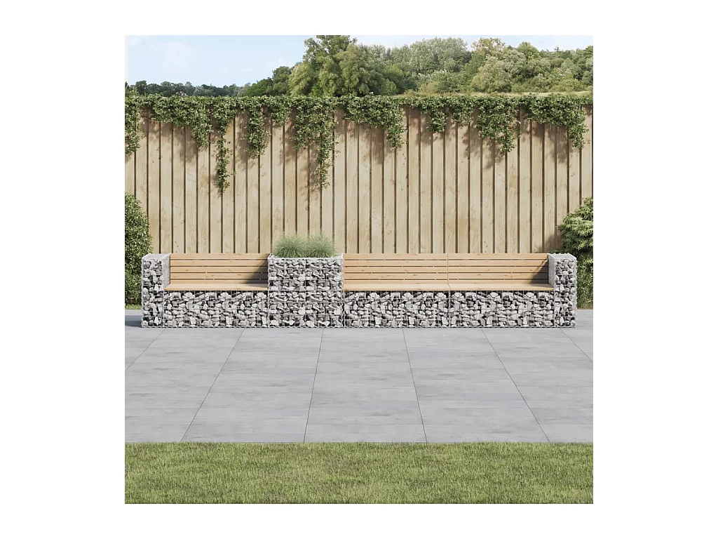 Banc de jardin avec panier en gabion bois massif de pin