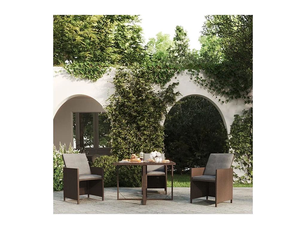 Table de jardin Marron 109x107x74 Résine tressée et verre