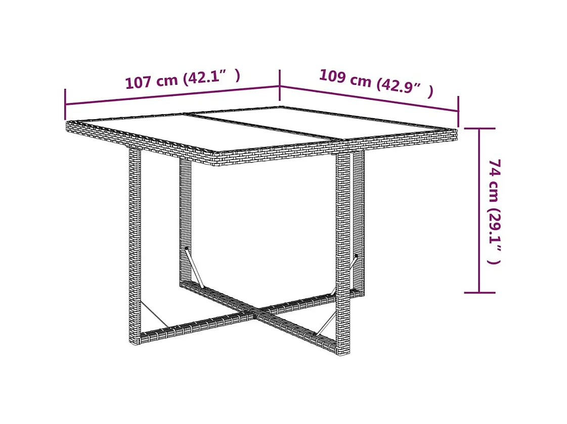 Table de jardin Marron 109x107x74 Résine tressée et verre