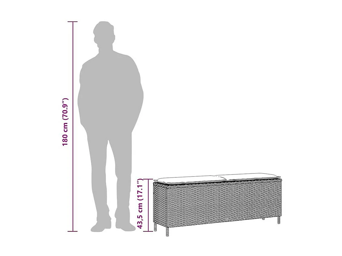Banc de jardin avec coussin gris 110x30x40,5 résine tressée