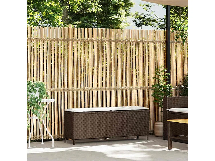 Banc de jardin avec coussin gris 110x30x40,5 résine tressée