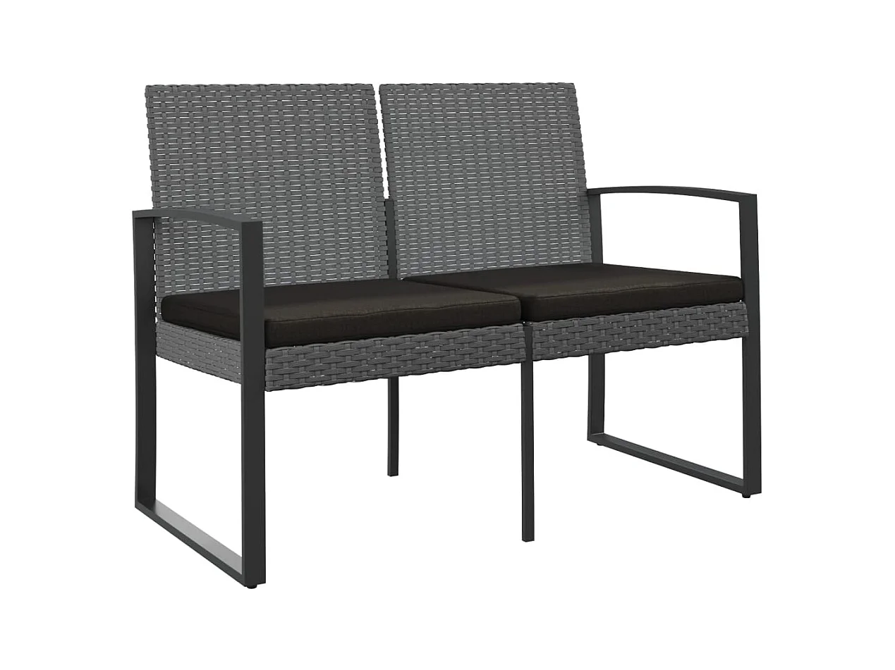 Banc de jardin à 2 places et coussins gris foncé PP rotin