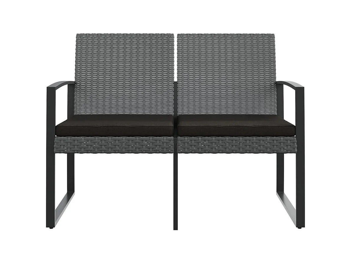 Banc de jardin à 2 places et coussins gris foncé PP rotin