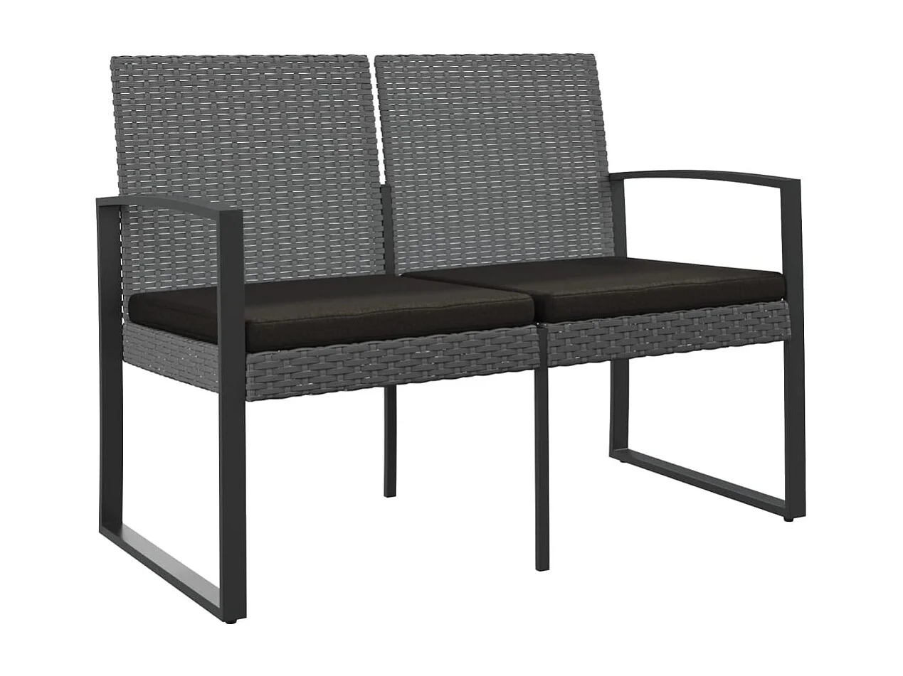 Banc de jardin à 2 places et coussins gris foncé PP rotin