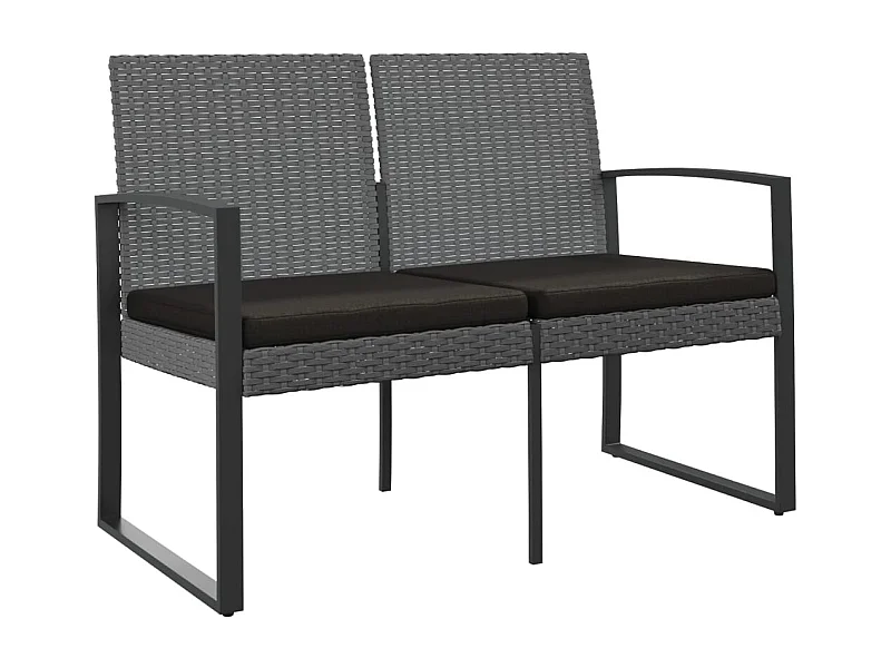 Banc de jardin à 2 places et coussins gris foncé PP rotin