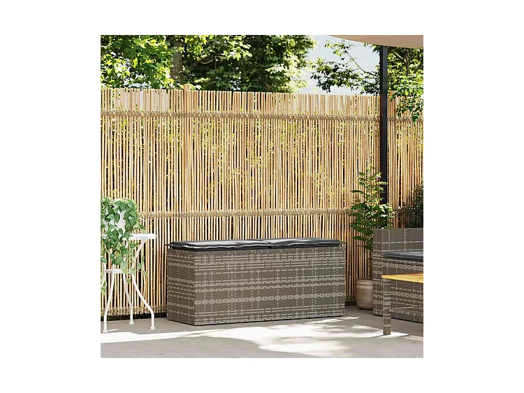 Banc de jardin avec coussin gris 110x40x44 résine tressée