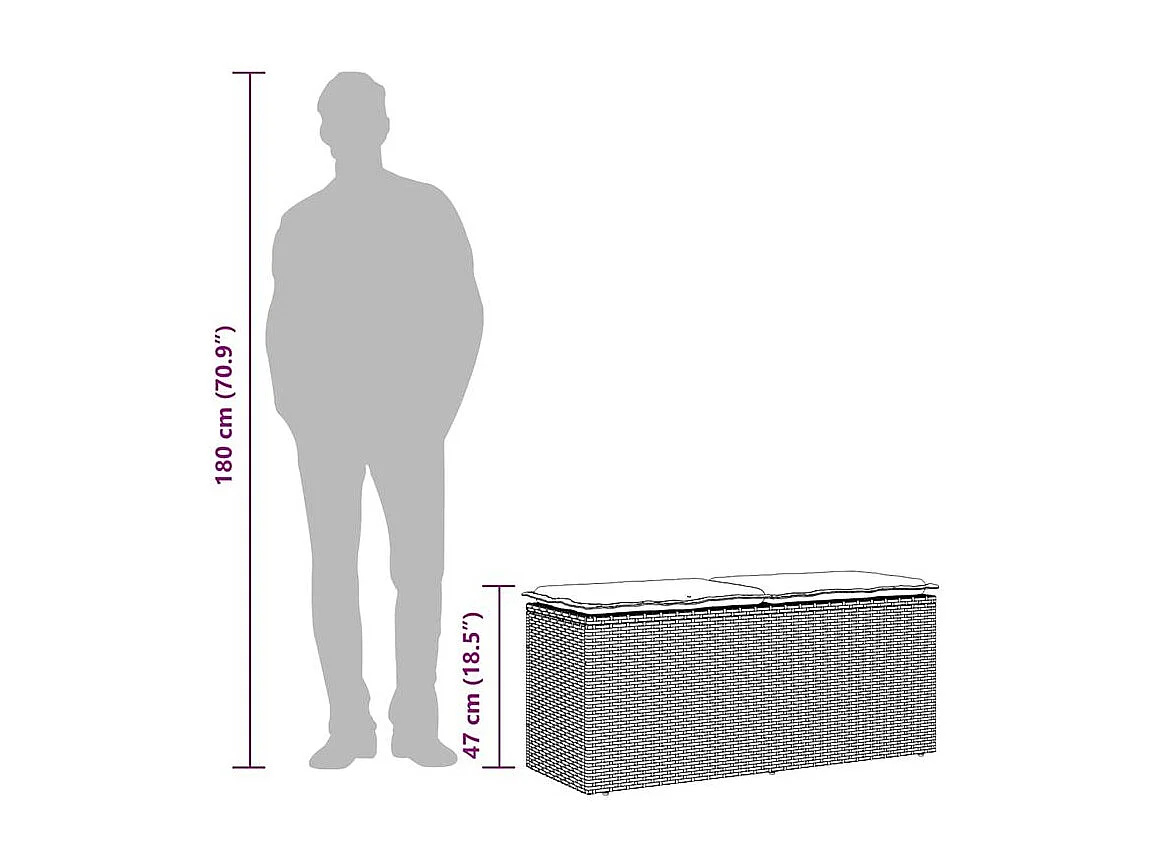 Banc de jardin avec coussin gris 110x40x44 résine tressée