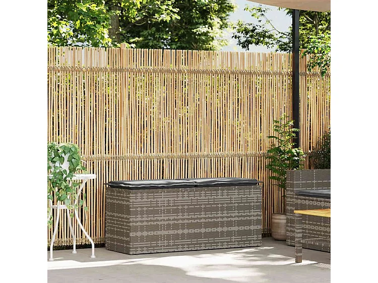 Banc de jardin avec coussin gris 110x40x44 résine tressée