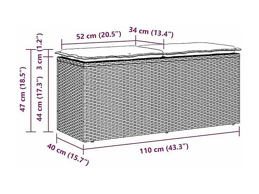 Banc de jardin avec coussin gris 110x40x44 résine tressée