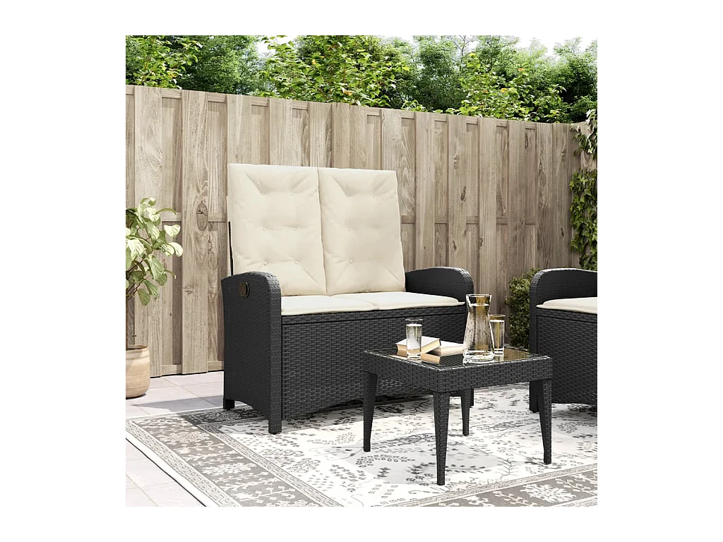 Banc inclinable de jardin avec coussins noir résine tressée