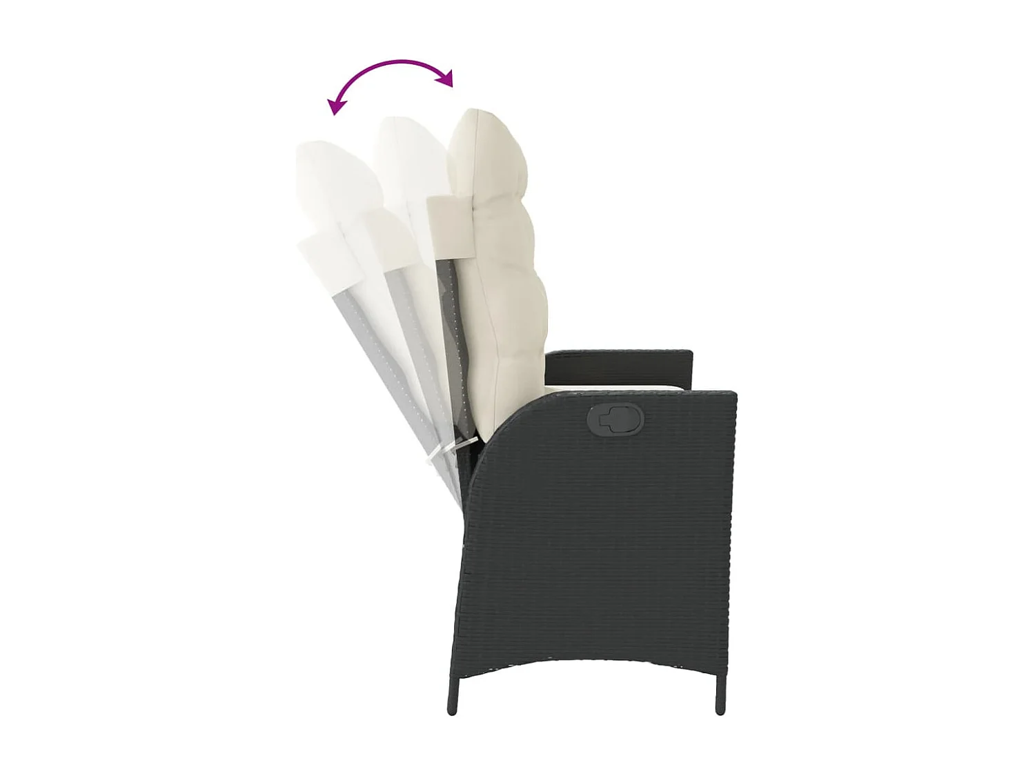 Banc inclinable de jardin avec coussins noir résine tressée