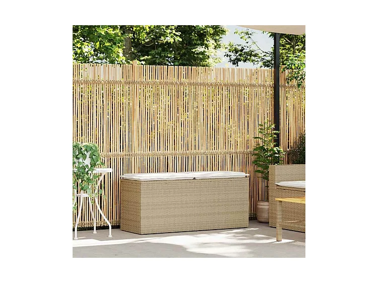 Banc de jardin avec coussin beige 110x40x44 résine tressée