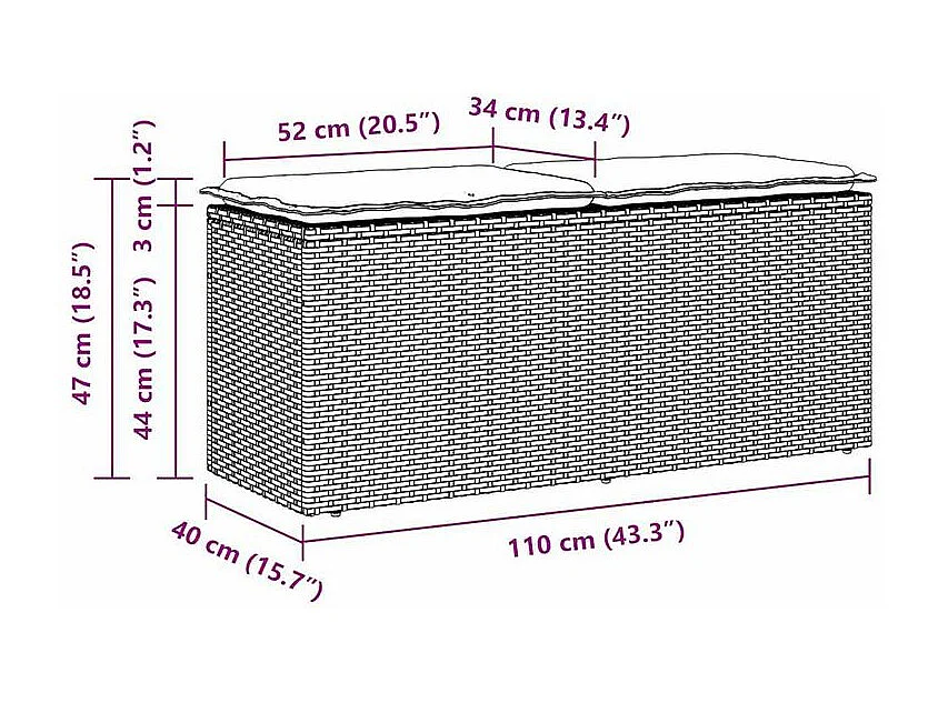 Banc de jardin avec coussin beige 110x40x44 résine tressée