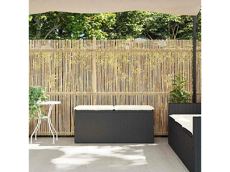 Banc de jardin avec coussin noir 110x40x44 résine tressée