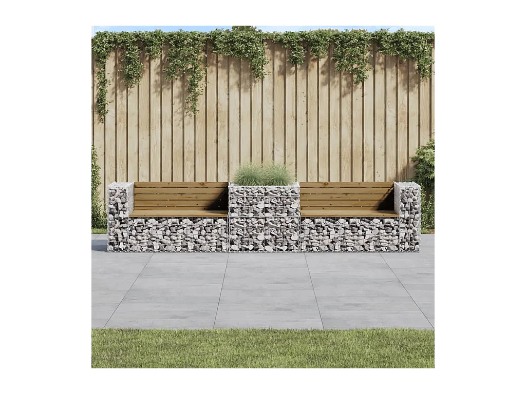 Banc de jardin avec panier en gabion bois de pin imprégné